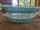 Vintage Pyrex Turquoise Snowflake Casserole Set - 3 Pieces with Lids - EXCELLENT