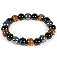 Triple Protection Bracelet, Tigers Eye - Black Obsidian and Hematite Beaded Brac