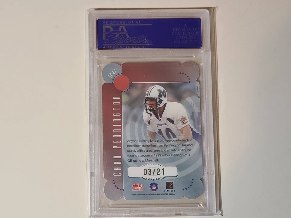 Chad Pennington 2000 Donruss Elite TOTC Rookie Football Card #d /21 PSA 9 Mint - Image 2 of 3