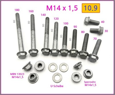 Schraube DIN 6921 M14x1,5x25 bis M14x1,5x200 10.9 Zinklamelle Flanschschraube