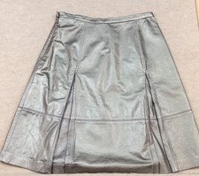 Vintage Spiegel Metallic Silver Leather Midi Skirt 100 Real Leather Pleated 10
