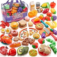 Bright and Safe 78-Pc Kids Food Play Set including Pizza  Veggies with Bag