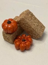 2 Miniature Bales of Hay with 2 Pumpkins, Farm Harvest Fall Fairy Garden