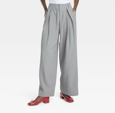 Women's High-Rise Wide Leg Pleated Front Trousers - A New Day Gray 14