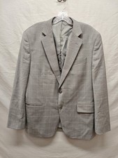 Stafford Blazer Mens 42 Regular Gray Windowpane Classic Fit Travel Wool Blend