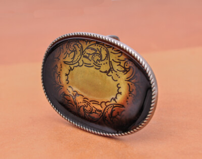 Antique Silver Western Oval Artistic Floral Leather Belt 