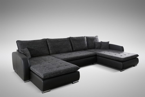 Design Ecksofa U-form Bettfunktion Couch Leder Textil Sofa Neu Wohnlandschaft - Bild 4 von 12
