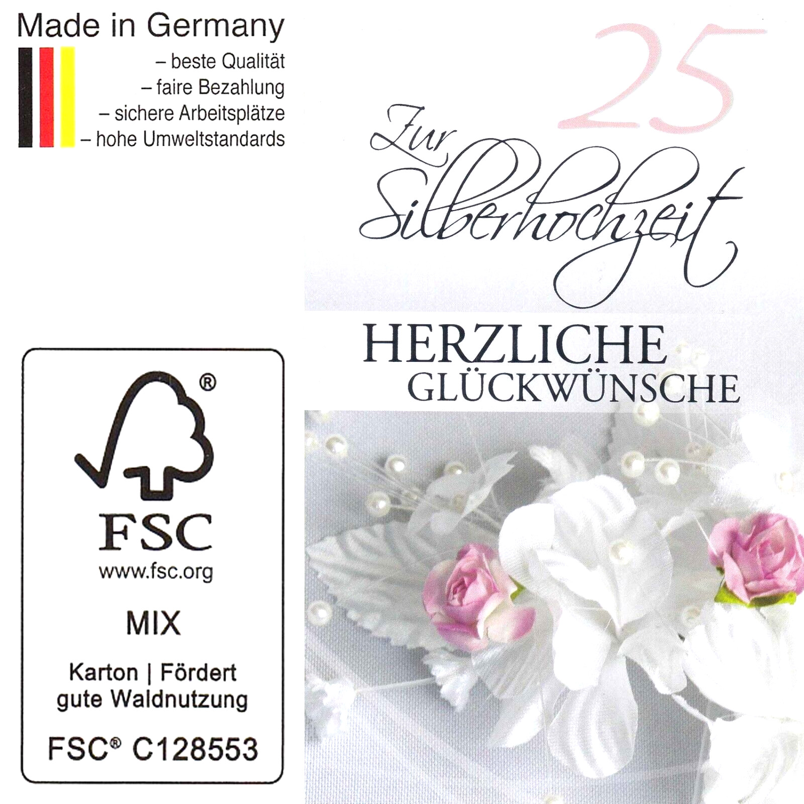 Fsc Glückwunschkarte Karte Glückwunsch Silberhochzeit Hochzeitstag Blume Rose 12