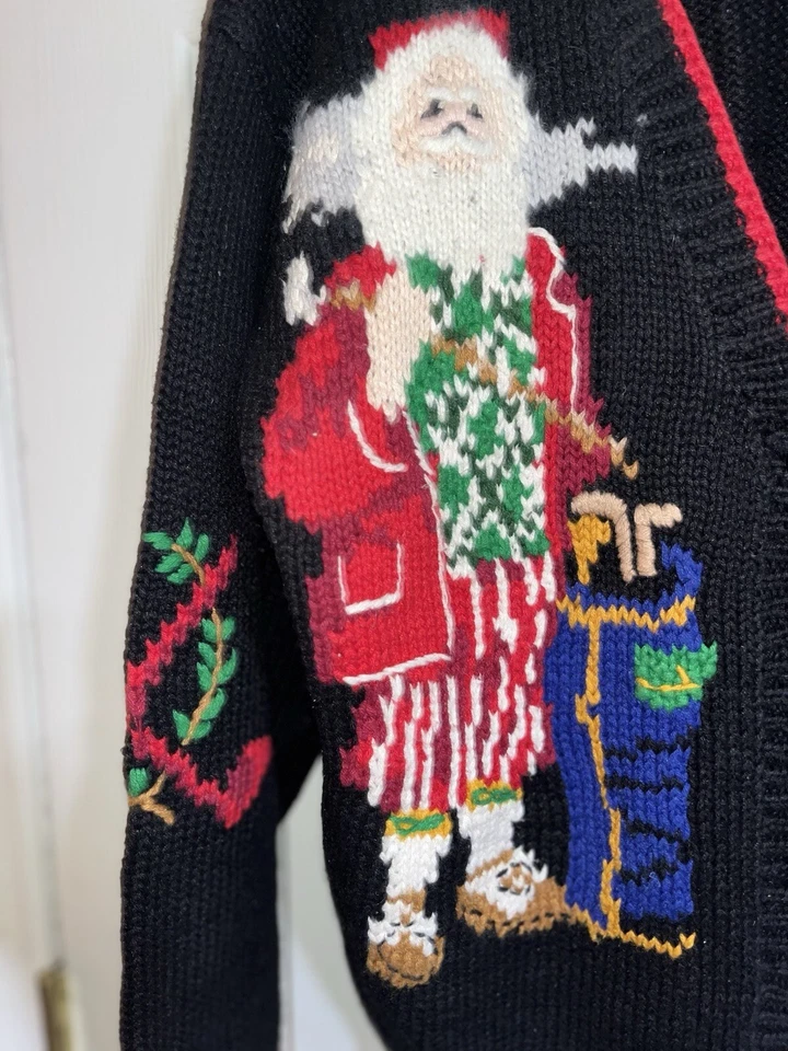EP Pro Golf Cardigan Sweater Knit Christmas M Medium Santa Claus Bag Tree Club V - Image 3 of 4