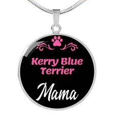 Kerry Blue Terrier Mama Necklace Circle Pendant Stainless Steel or 18k Gold 18-