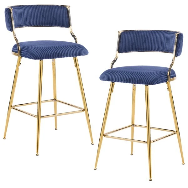 2 x Thick Corduroy Gold-plated Iron Feet Bar Stool Blue for Bar Home Kitchen NEW - Image 3 of 4