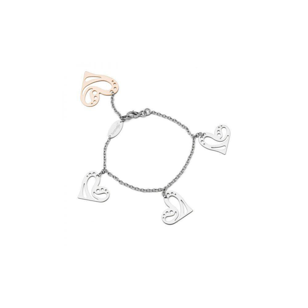 Womens Bracelet BROSWAY FANTASY BFS16 Stainless Steel Gold Rose Hearts