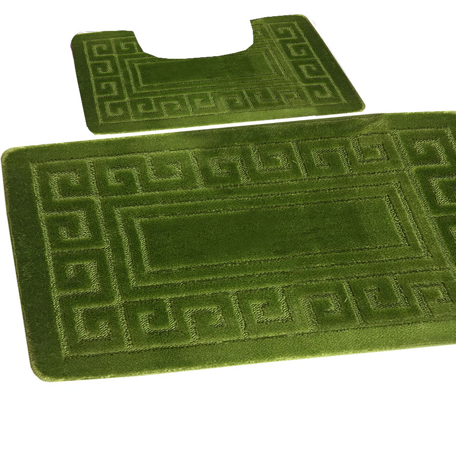 JACQUARD GREEK STYLE LUXURY BATH MAT PEDESTAL SET BATHROOM NONSLIP NEW