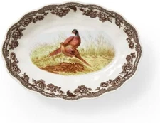 Spode Woodland Oval Fluted Dish for Thanksgiving-  Pheasant Motif
