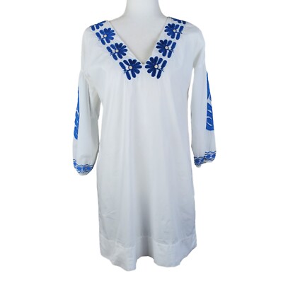 Madewell Women's Embroidered Dress 100% Cotton White With Blue Floral Size  XS | eBay