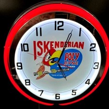 19 Isky Poly Dyne Cams Sign Red Double Neon Wall Clock Garage Iskenderian