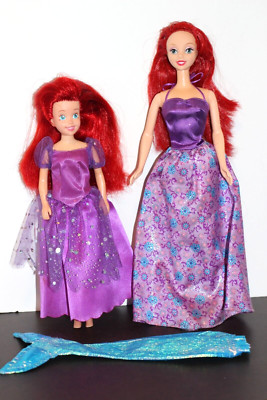 MATTEL DISNEY ARIEL DOLLS 9'' PLUS 11.5'' NICE PAIR LIGHT UP HEART MUSIC