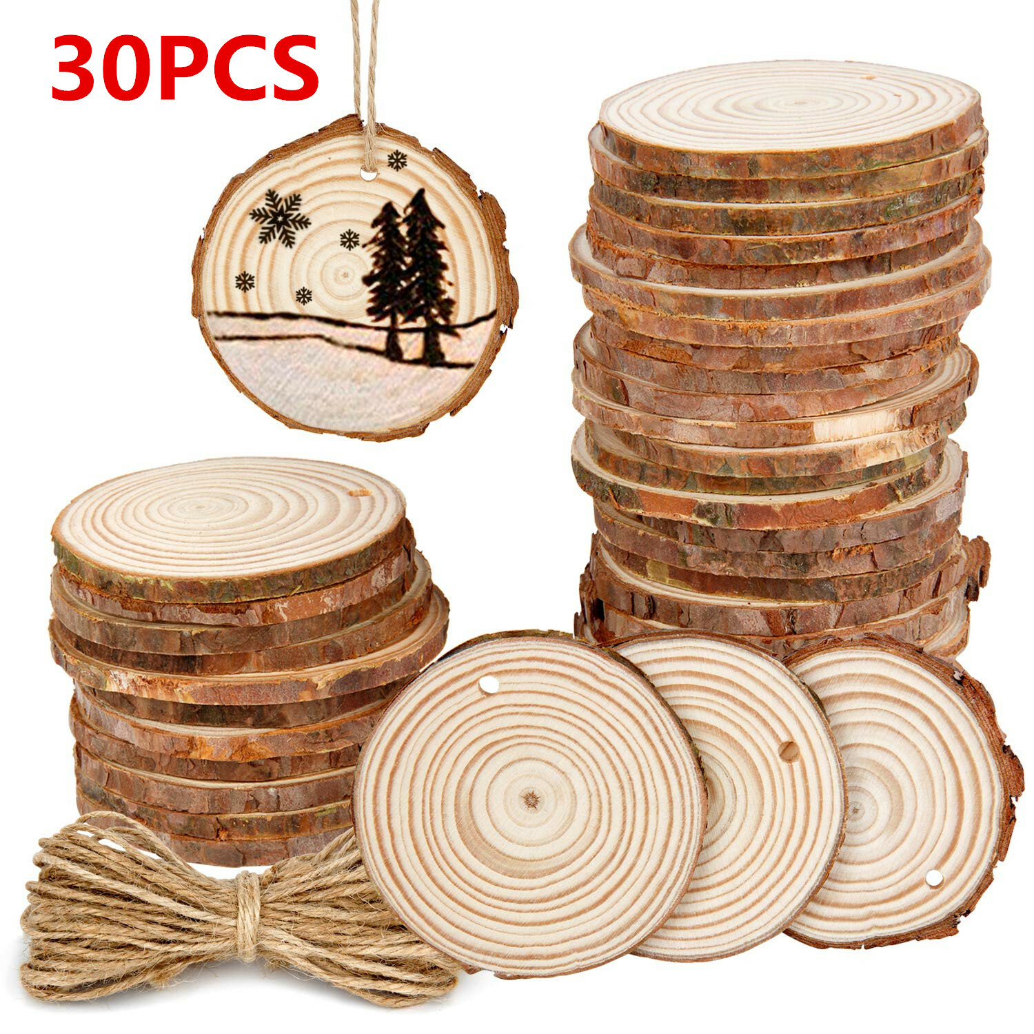 30 PCS Wood Slices 5-6 cm Wood Slices Drilled Hole Unfinished Log Wooden Circles
