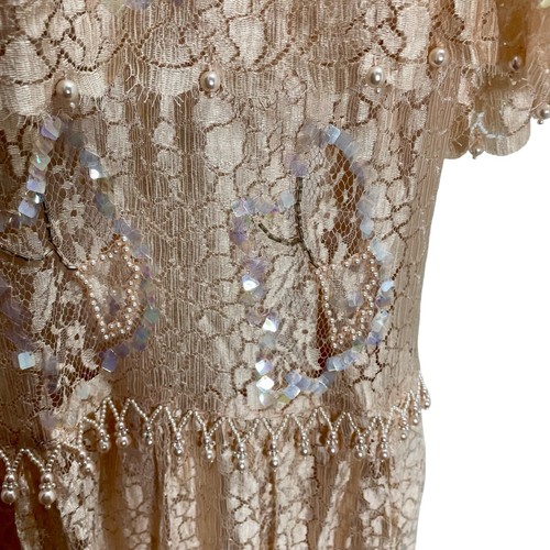 Vintage 1990s Rina di’Montella Silk Lace Overlay Beaded Dress Size 8 Nude Pink - Picture 6 of 17