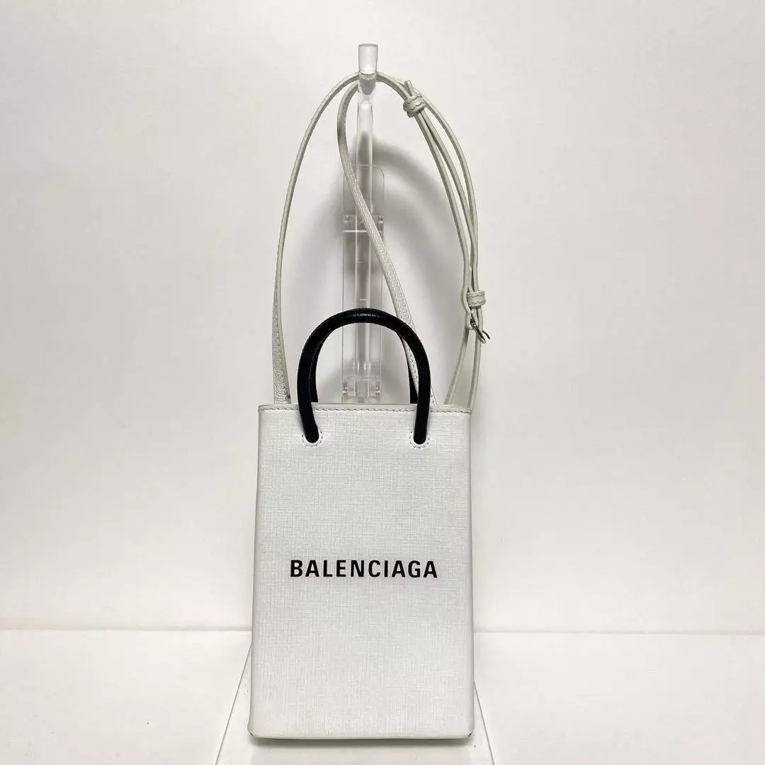 Balenciaga White Shopping Phone Holder Bag