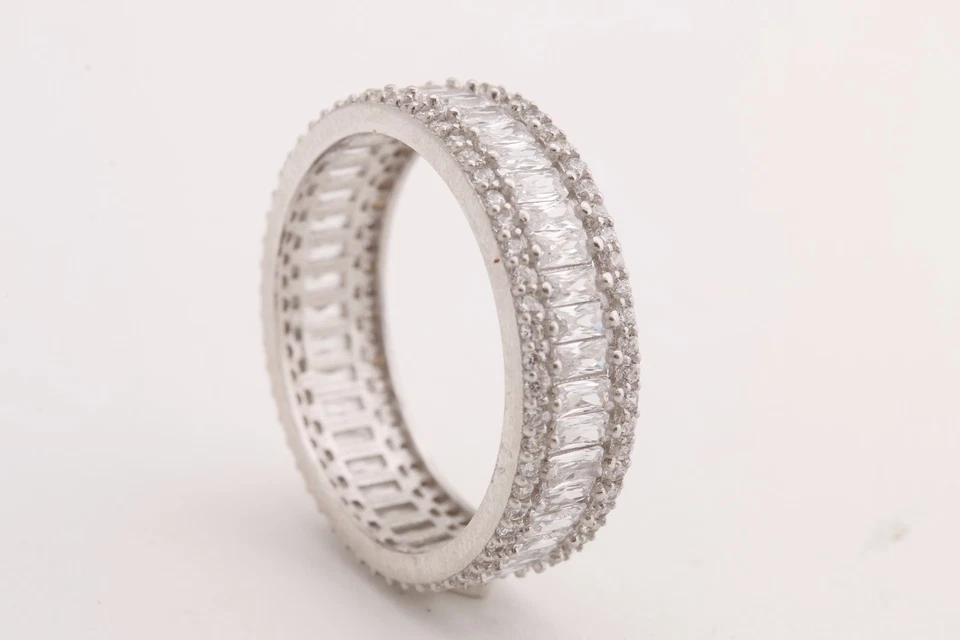 Turkish Jewelry Baguette Topaz Rhodium 925 Sterling Silver Band Ring Size - Image 4 of 4