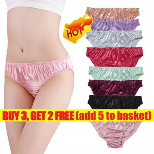 Womens Ladies Silky Satin Briefs Panties Knickers Lingerie Underwear Soft S-XL H - Picture 1 of 35