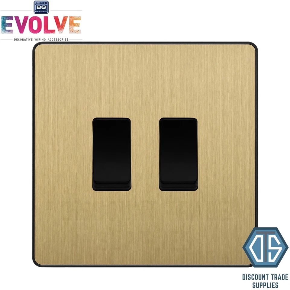 BG Evolve Satinmessing 2 Gang Intermediate Custom Grid Lichtschalter