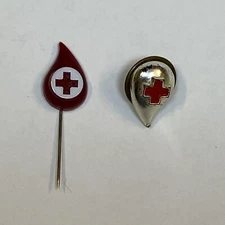 American Red Cross Pin Vintage Old Metal + Plastic Button Pinback Blood Drop Lot