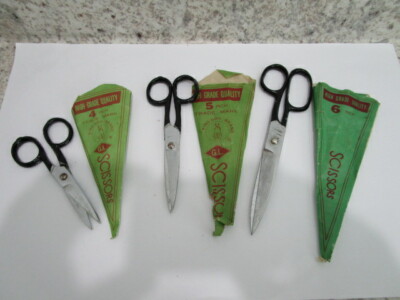 Lot of three King Dog Brand Scissors 4'' 5'' 6'' in Paper Sleeves