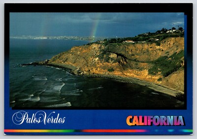 Aerial View Rainbow Over Palos Verdes Peninsula California CA 6x4 Postcard