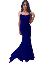 Women's Spaghetti Strap Mermaid Prom Dresses Backless Lace Formal Evening Gowns.