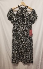 Truth & Fable Shoulder Frill Tunic Shift Dress Women Small Black White Cocktail