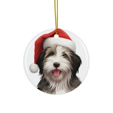 Hanging Ceramic Christmas Tree Ornament - Bearded Collie Puppy Drawing Design