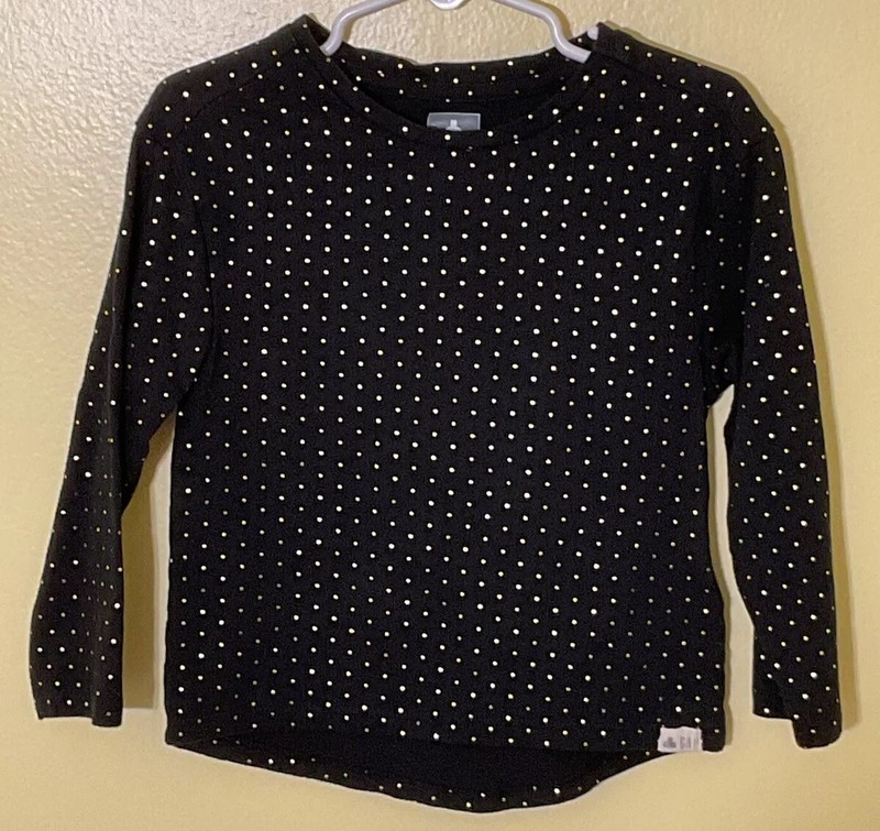 GAP Toddler Girl Long Sleeve Top BLACK w/SHINY GOLD POLKA DOTS Size 4 Years
