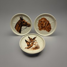 Vintage Set 3 Tin Litho Horse Dog Ducks 3.25  Round Drink Coasters Metal