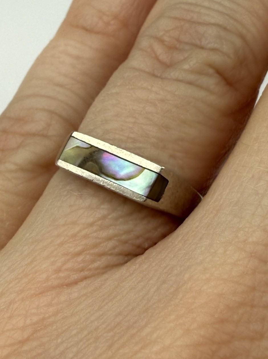 VTG Sterling Silver Rectangular Abalone Inlay Siz… - image 1