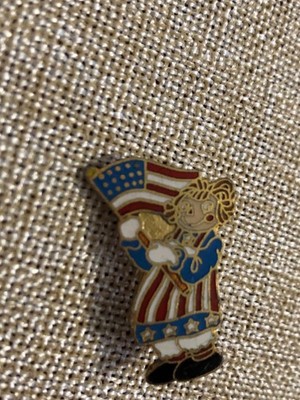 Vintage Patriotic Raggedy Ann Brooch Pin 1975 Red White Blue 1  The Bob Merriel