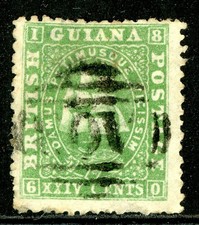 British Guiana  QV 24¢ Green Medium Paper Perf 12½ Sc#33 VFU P152