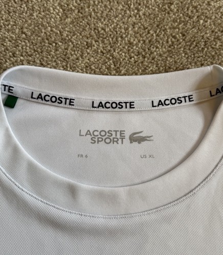 T-shirt tennis atletica Lacoste Sport UltraDry blu/bianco a righe blocco UK XL - Foto 4 di 7