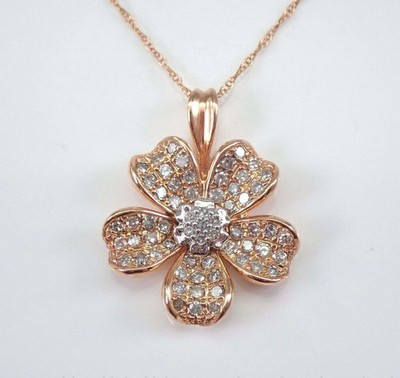 1.50Ct Round Real Moissanite Flower Pendant 14K Yellow Gold Plated Free Chain