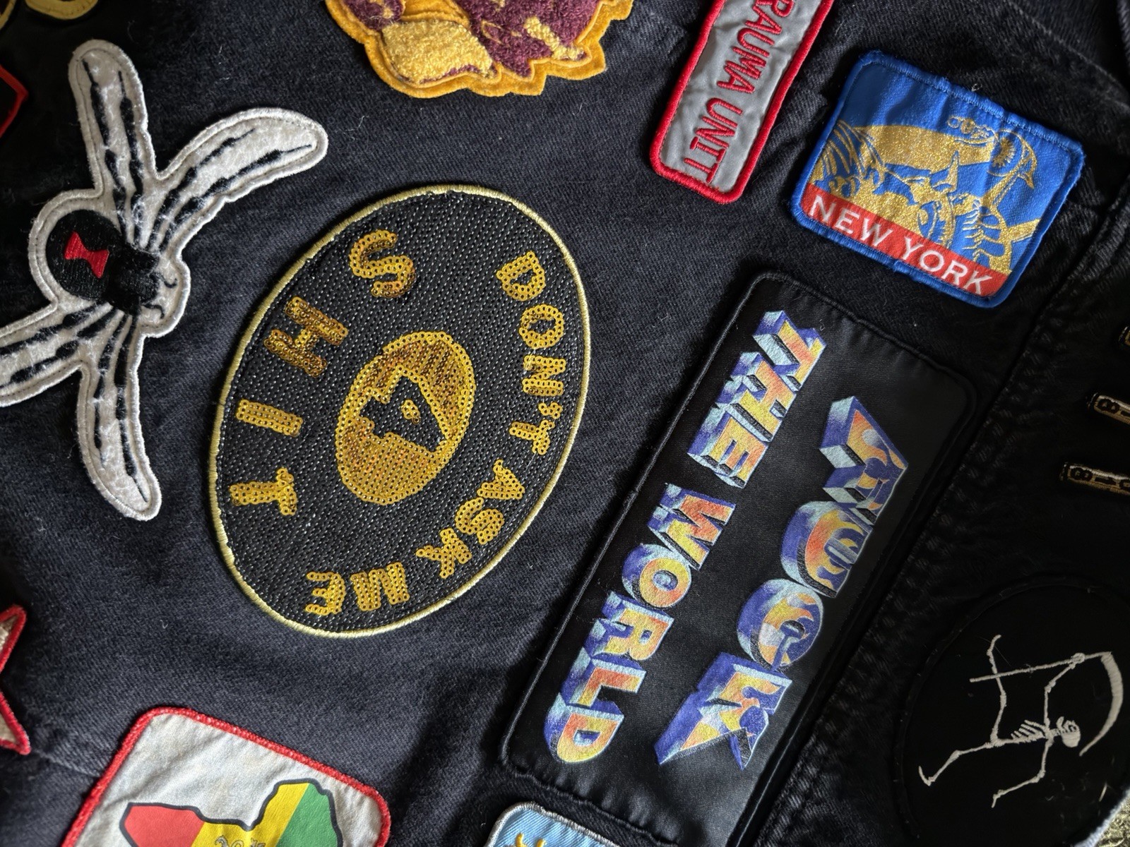 Supreme Black Patchwork Embroidered Button Denim … - image 4
