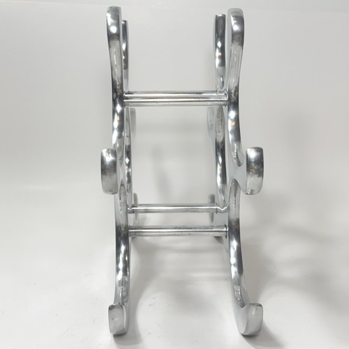 Silver Tone Wine Rack Modernistic MCM 6 Bottle Polished Aluminum Splash Abstract - Picture 5 of 14