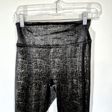 Spanx Velvet Shine Leggings Sz Small Black Gold Metallic Shimmer Slimming Party