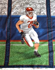 Blank Quilting Cotton Fabric Football Player TOUCHDOWN Quilt Panel 24" x 44"