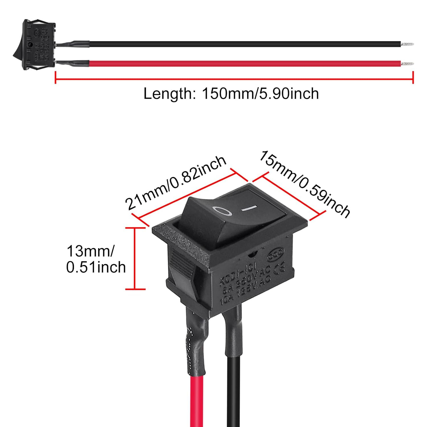 5PCS Mini Rocker Switch KCD1-101 T85 2 Pin SPST Toggle Switch with Wiring 12V fo