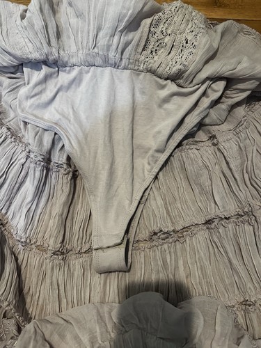 NWT Free People Dolly Bodysuit Crochet Tiered Button Silverberry Med Cottagecore - Picture 8 of 8