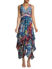 Alice + Olivia Ilia Tie Dye Ruffle Dress SZ 6 Multicolor V-Neck Maxi sleeveless