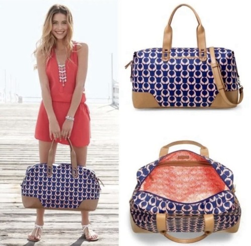 Nylon Fish Print Vegan Leather Duffle Weekender Gym Tote Women’s Bag 11” x 24” - Picture 2 of 13