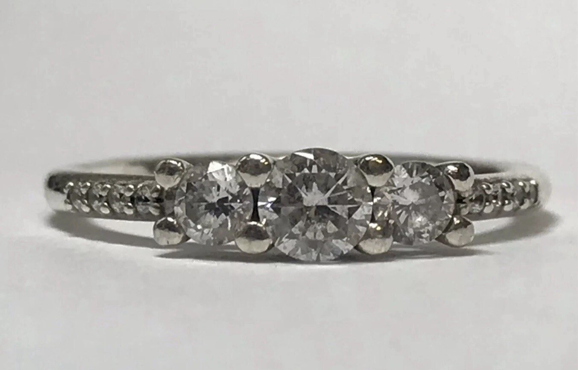 Authentic ALE Pandora Sterling Silver Three Stones CZ Ring Size 4.5