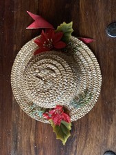 STRAW HAT BONNET  - VINTAGE CHRISTMAS ORNAMENT 